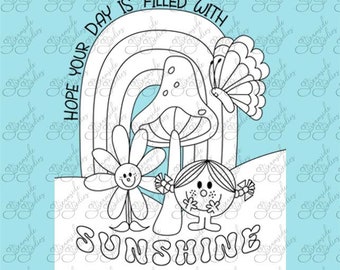 A Day Filled With Sunshine, Little Miss, digital stamp set, png  300 dpi images, black and white images for card making