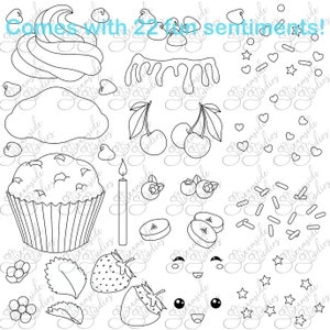 Miraculous Muffins with 22 fun puns, quotes, sentiments and phrases. 300 dpi digital stamp.