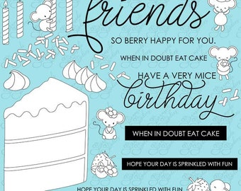 Berry Sweet Mice digital stamp set, mice digi stamps, png 300 dpi