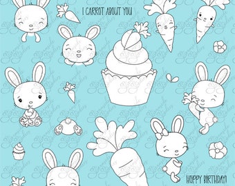 Cupcake Critters-Bunny digital stamp set, bunny cupcake digi stamps, png 300 dpi