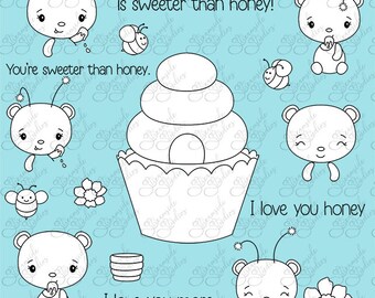 Cupcake Critters-Bear digital stamp set, bear cupcake digi stamps, png 300 dpi