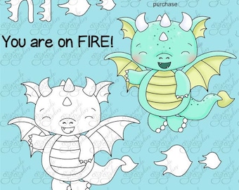 dragon flying by to say hi digital stamp set, digi stamps, png 300 dpi