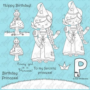 Princess digital image set, 300 dpi png digi stamps, Patchpal Princess and Frog