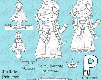 Princess digital image set, 300 dpi png digi stamps, Patchpal Princess and Frog