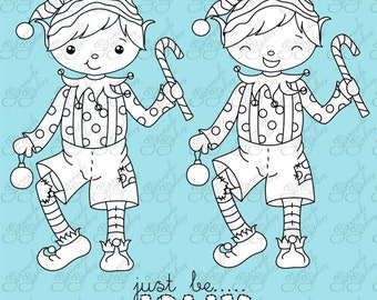 Jolly Elf, Sellos de Navidad 300 dpi, png, Digi Stamp