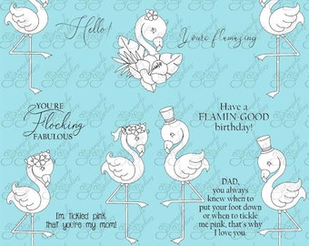 Fabulous Flamingos Digital Stamp, 300 dpi png digi