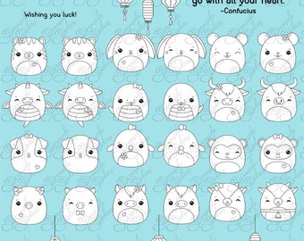 Chinese Zodiac digi stamps, squishies png 300 dpi, squishmallows for card making