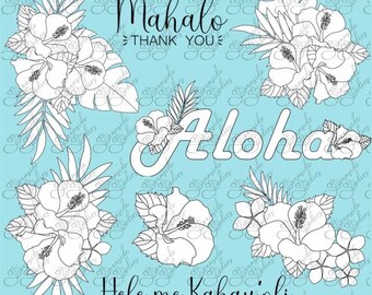 Tropical Vibes- Aloha, 300 dpi, png digital stamp