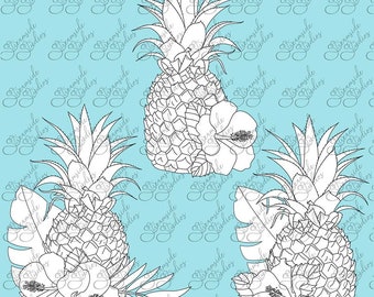 Tropical Vibes- Pineapples, 300 dpi, png digital stamp