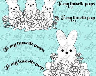 My Peeps, Easter Bunny Digital Stamp, PNG