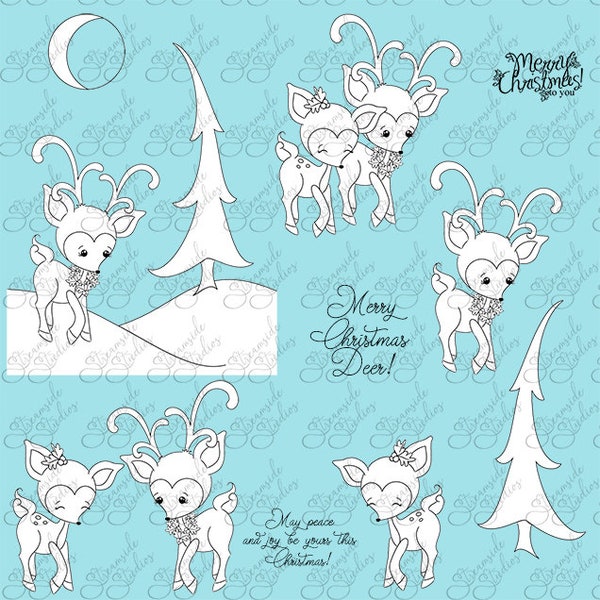 Merry Christmas Deer 300 dpi, png, Digi Stamp