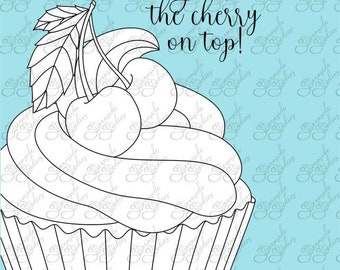 You're the Cherry on Top Big Cupcake  digital stamp, cupcake digi stamps, png 300 dpi