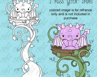 dragon in nest digital stamp set, I miss your smile digi stamps, png 300 dpi