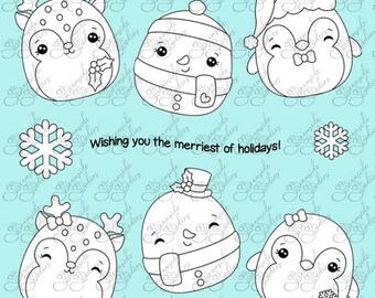 Christmas Squishes digi stamps, squishies png 300 dpi, squishmallows for card making