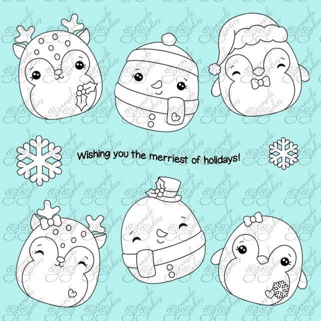 Timbres digi Christmas Squishes, squishies png 300 dpi, squishmallows pour la fabrication de cartes