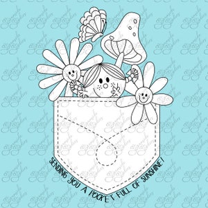 Pocket Full of Sunshine, Little Miss, set di francobolli digitali, immagini png da 300 dpi, immagini in bianco e nero per la creazione di carte