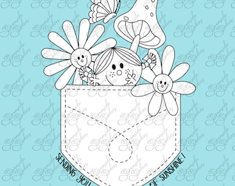 Pocket Full of Sunshine, Little Miss, digital stamp set, png  300 dpi images, black and white images for card making