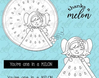 Watermelon Fairy digital stamp set, png 300 dpi images, black and white images for card making