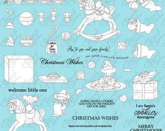 Merry Christmouse digital stamp set,Christmas mice digi stamps, png 300 dpi