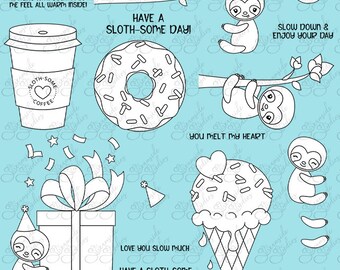 Sloth-some Sloths, sloth digi stamps, png 300 dpi