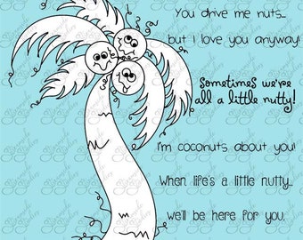 Coco-Loco, Palm tree and coconuts digital stamp set, digi stamps, png 300 dpi