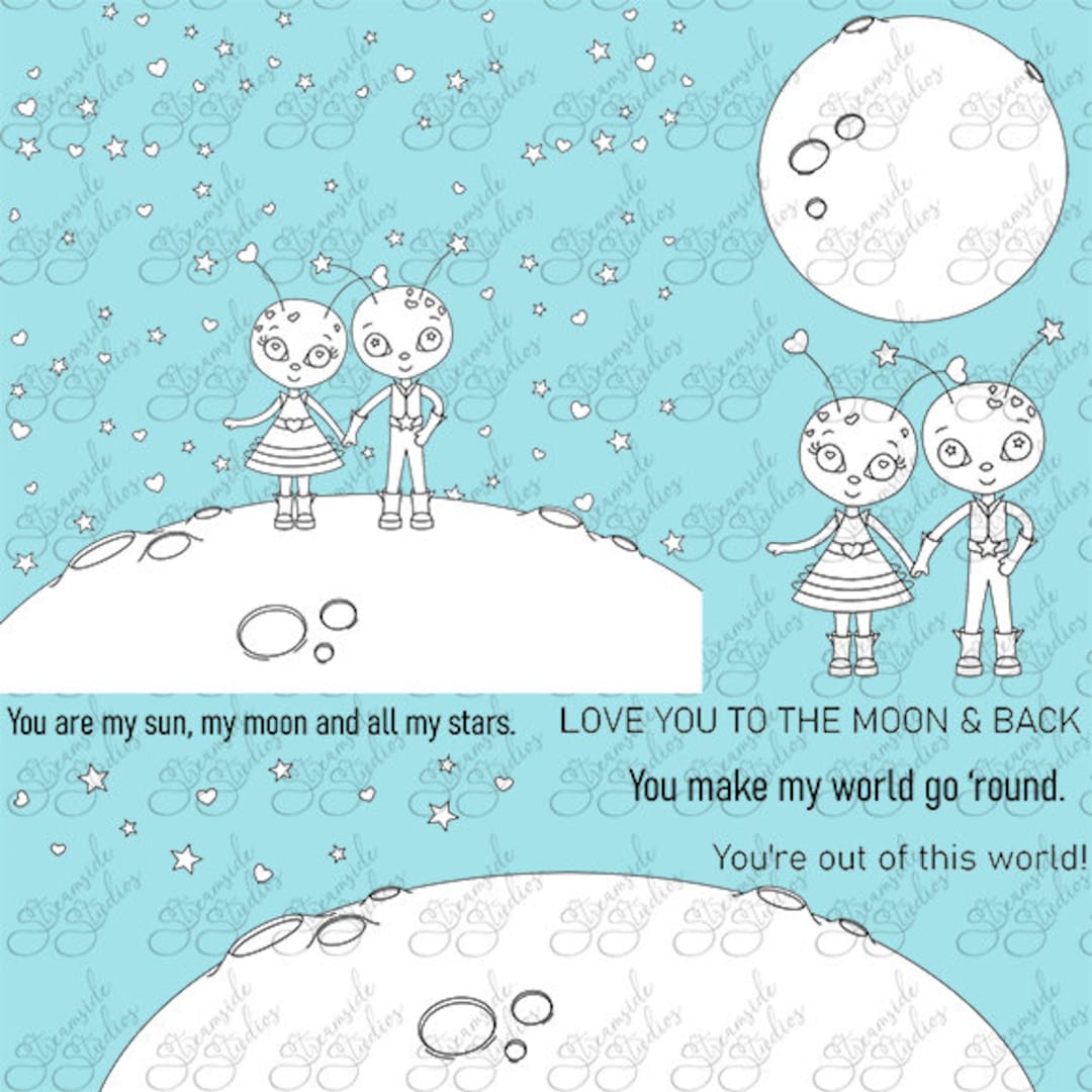 Aliens Love You to the Moon and Back Digital Stamp Set, Png Set of 5 ...