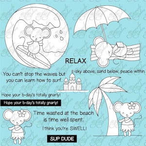 Beach Mice digital stamp set, mice digi stamps, png 300 dpi