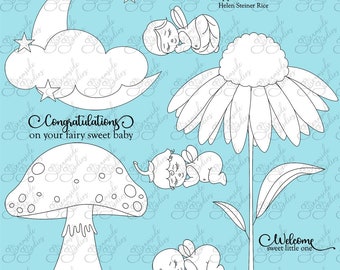 Fairy Sweet Babies digital stamp set, png 300 dpi images, black and white images for card making