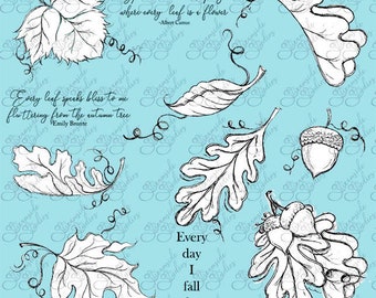 Falling Leaves, with quotes, 300 dpi, png digital stamp