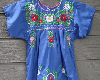 Girl's Mexican Short Sleeve Floral Dress, Below the Knee, Fiesta Dress, Vestido de Nina Mexicano