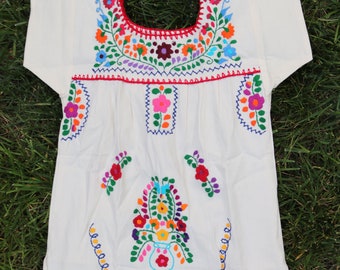Hand Embroidered Mexican Little Girl Dress, Floral Embroidered Dress, Boho Girl Dress, Birthday Dress, Vestido Mexicano