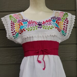 Hand Embroidered Women&#39;s Mexican Blouse, Short Sleeve, Floral and Bird, Crochet Lace Accents, Boho Top, Women&#39;s, Fiesta, Blusa Mexicana