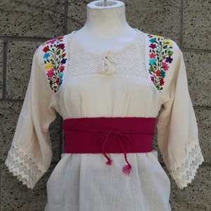 Hand Embroidered Women&#39;s Mexican Blouse, 3/4 Sleeve, Crochet Lace Accents, Boho Top, Women&#39;s Blouse, Fiesta, Bordado ha Mano, Blusa Mexicana