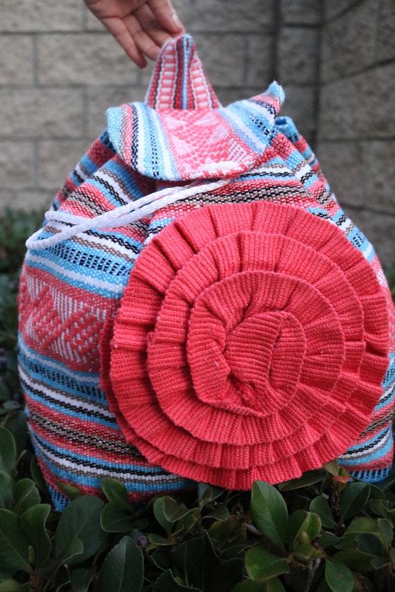 Mexican Blanket Handwoven Large Backpack Large Mexican Backpack - School Backpack - Puebla Bag - Etsy main image 3