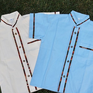 Boys Mexican Guayabera Button Up Shirt, Mandarin Collar Boys Shirt, Short Sleeve Fiesta Shirt