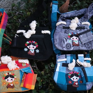 Mexican Doll Mini Crossbody Bag, Handwoven Embroidered Purse, Adjustable Strap Bag and Coin Pouch Set