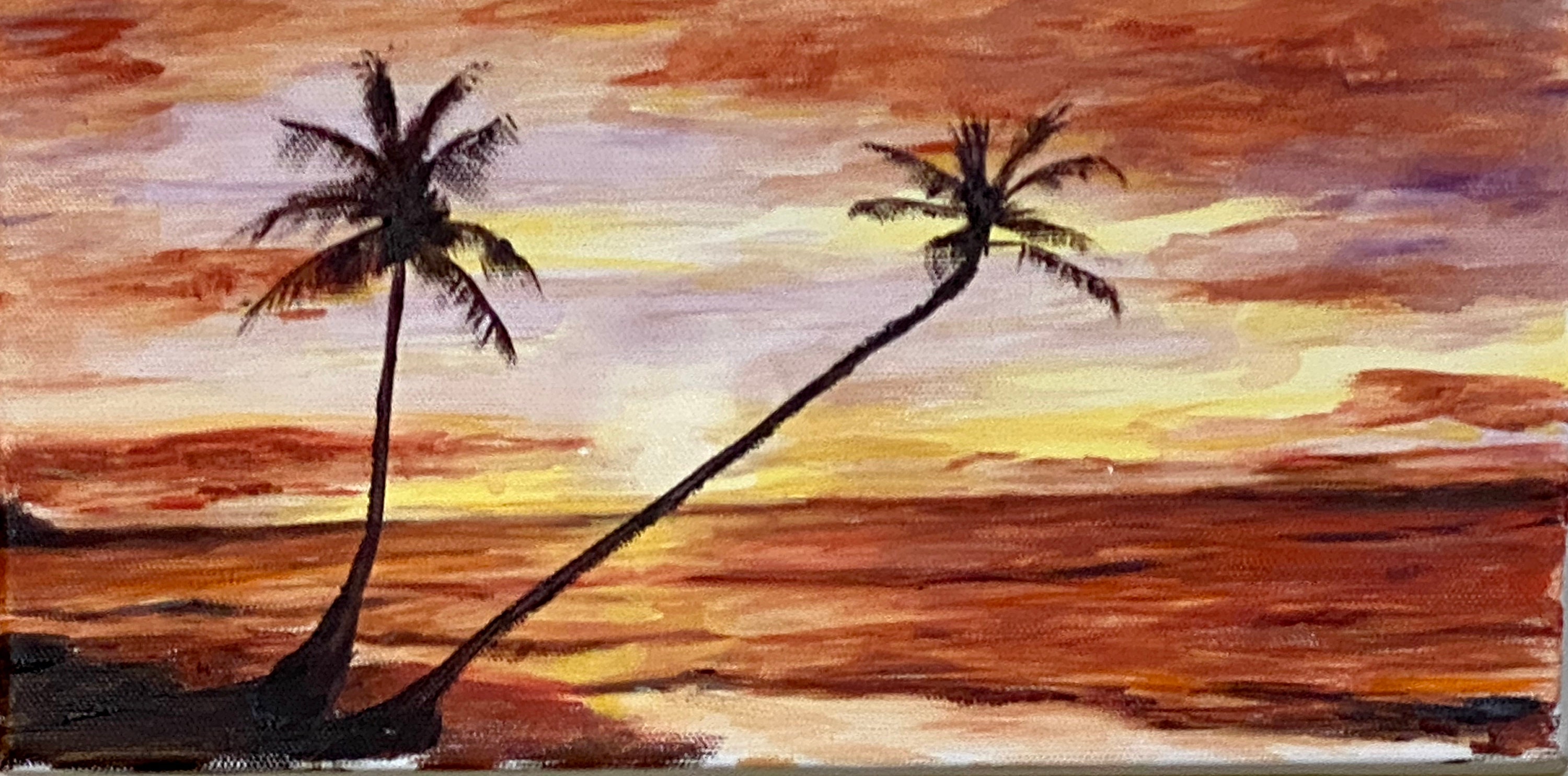 Hawaiian Sunset Original Canvas Painting Tropical Art Etsy México