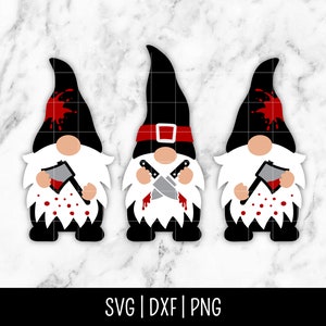Halloween Horror Gnome SVG Bundle Trio, Killer Gnomes, Spooky, Scary Movie png svg | Instant Digital Download, Cut File, Svg Dxf Png