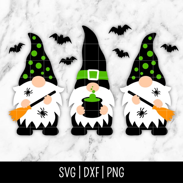 Witch Halloween Gnome SVG Bundle Trio, Fall SVG, Spooky, Tshirt Pumpkin, Witches Ghost | Instant Digital Download, Cut File, Svg Dxf Png
