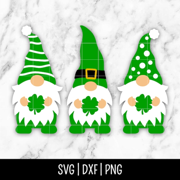 St Patricks Day Gnome SVG Bundle Trio, Clover, Shamrock, Three Gnomes svg, Lucky, Irish | Instant Digital Download, Cut File, Svg Dxf Png