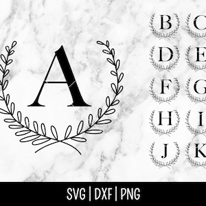 Alphabet Wreath SVG Bundle, Letter Initial Svg, Laurel Wreath, Initial Monogram, Last Name | Instant Digital Download, Cut File, Svg Dxf Png