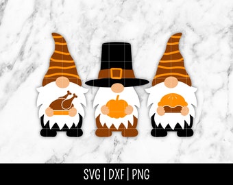 Thanksgiving Fall Gnome SVG Bundle Trio, Pumpkin Spice Latte PSL SVG, Autumn, Pilgrim | Instant Digital Download, Cut File, Svg Dxf Png
