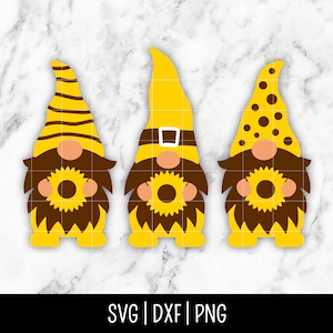 Zonnebloemkabouter SVG Bundel Trio, Gelaagd, Lente, Zomer, Bloemen, Drie Kabouters svg | Instant Digitale Download, Cut File, Svg Dxf Png