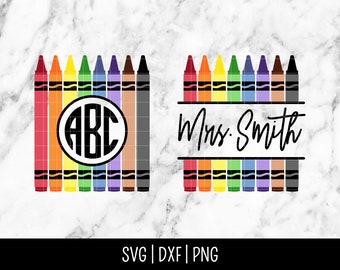 Back to School Crayon SVG, Teacher Gift, Hello School, Name Custom, Split Letter Monogram | Instant Digital Download, Cut File, Svg Dxf Png