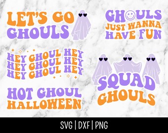 Ghoul Halloween SVG Bundle, Ghost Spooky Season Pumpkin, Retro Groovy, Boo, Let’s Go | Instant Digital Download, Cut File, Svg Dxf Png