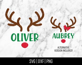 Rudolph Reindeer SVG, Christmas Antlers Name frame, Elf, Kids, Holiday, Monogram | Instant Digital Download, Cut File, Svg Dxf Png