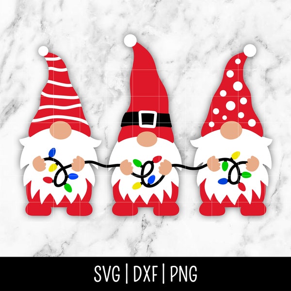 Navidad Gnomo Vacaciones SVG Paquete Trio, Santa SVG, Feliz Navidad, Elf svg / Descarga Digital Instantánea, Archivo Cortado, Svg Dxf Png