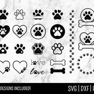 Hondenpootafdruk SVG-bundelbestand, hondenbot, illustraties, kat, hond moeder SVG, monogram personaliseren | Directe digitale download, gesneden bestand, Svg Dxf-png