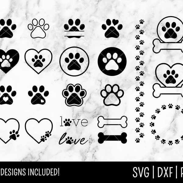 Dog Paw Print SVG Bundle File, Dog Bone, Clip Art, Cat, Dog Mom SVG, Personalize Monogram | Instant Digital Download, Cut File, Svg Dxf Png