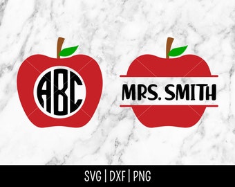 Teacher Apple Split Monogram SVG, Back to School, Name Frame, Teacher Appreciation Gift | Instant Digital Download, Cut File, Svg Dxf Png